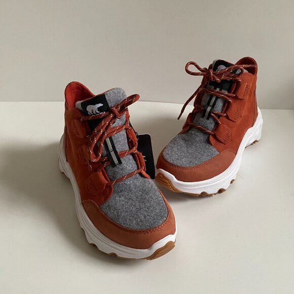 NWT Sorel Kinetic Breakthru Caribou Warp Red Chalk Women Leather Sneakers Sz 7.5 - Picture 6 of 16